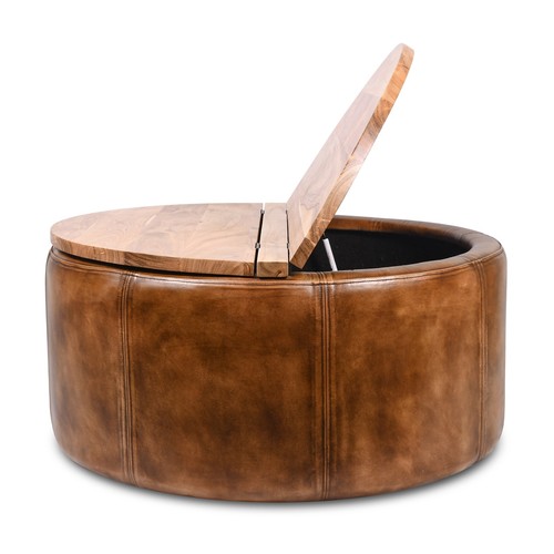 Leather and wood round - and, storage