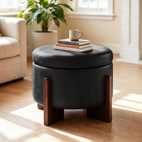 Faux leather ottoman - leather,