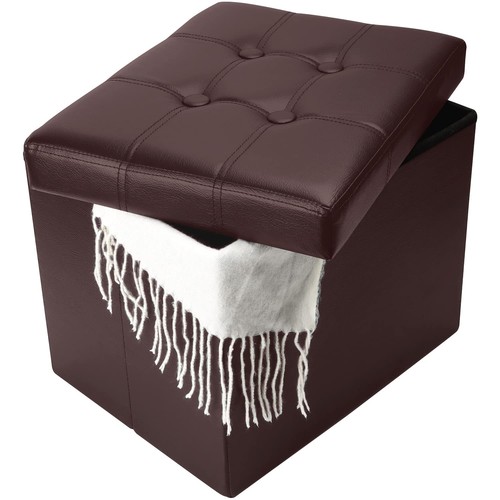 Faux leather storage ottoman - leather,