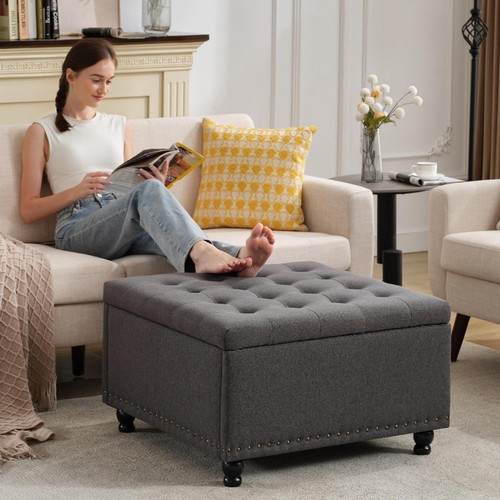 Large square storage ottoman - large,