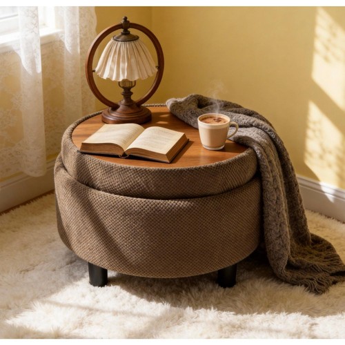 Round storage ottoman brown - ottoman,