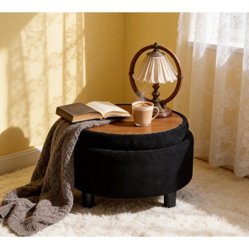 Round storage ottoman - storage,