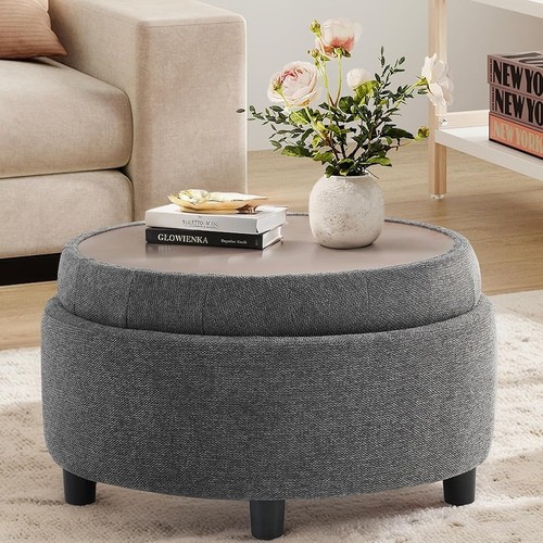 Round storage ottoman - storage,
