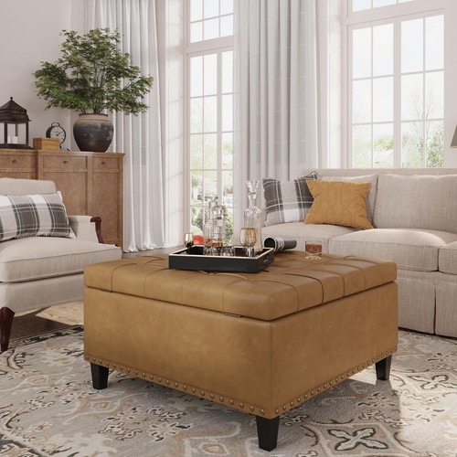 Faux leather ottoman with - faux,