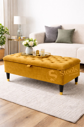 Luxury mustard velvet ottoman - mustard,