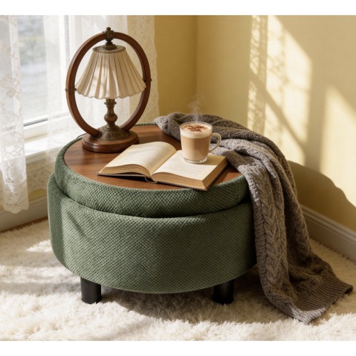 Round storage ottoman bench - round,