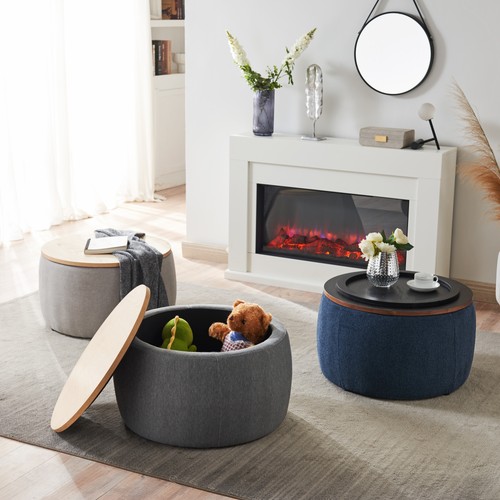 Round storage ottoman set - storage,