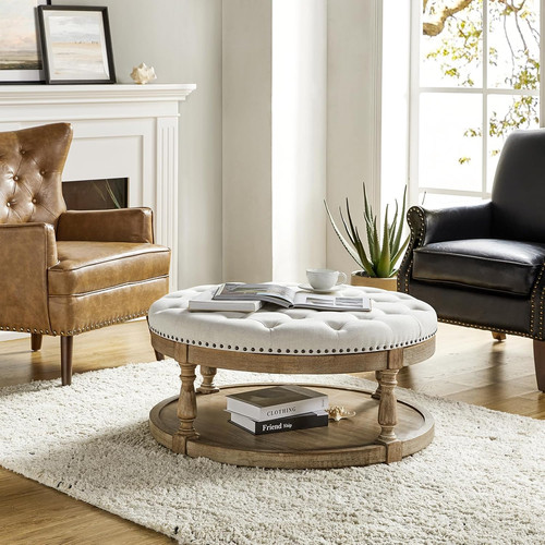 Large round ottoman coffee - large,