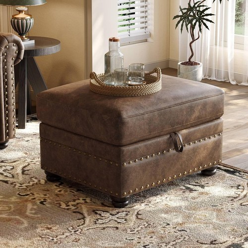 Faux leather ottoman - ottoman, w/