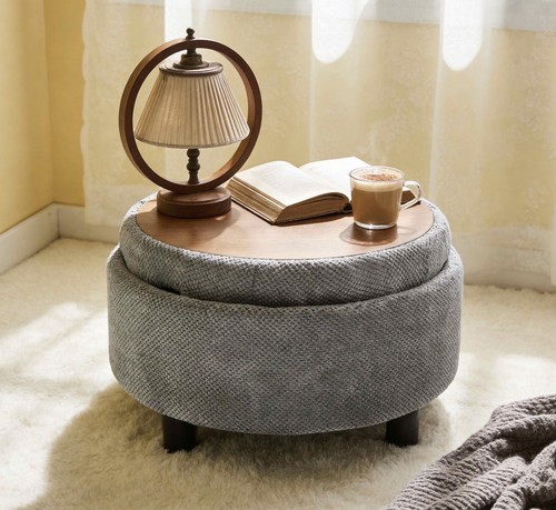 Round storage ottoman light - round,