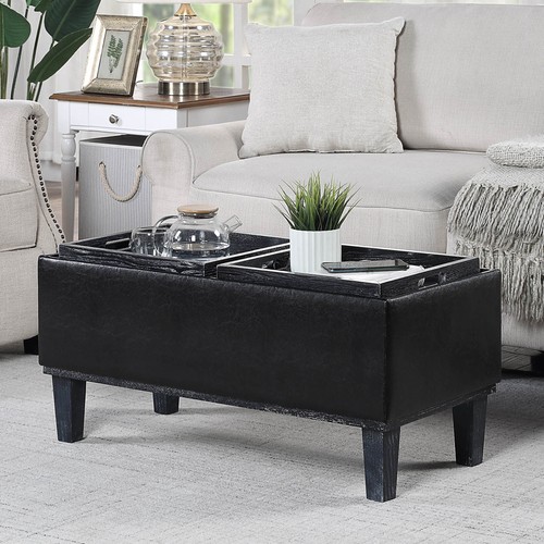 Storage ottoman black - black, faux