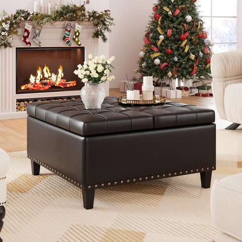 Square leather ottoman with - square,